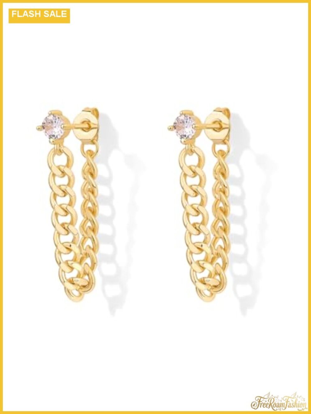 18K Gold Plated Dangle Chain Earrings Cubic Zirconia Studs for Women